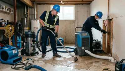 Honolulu, HI water-damage team cleaning up burst pipe damage in a home after water loss
