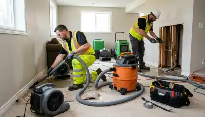 Honolulu, HI water damage technicians cleaning up burst pipe damage in a home