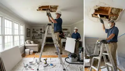 Honolulu, HI technician repairing ceiling water damage in a home after a leak