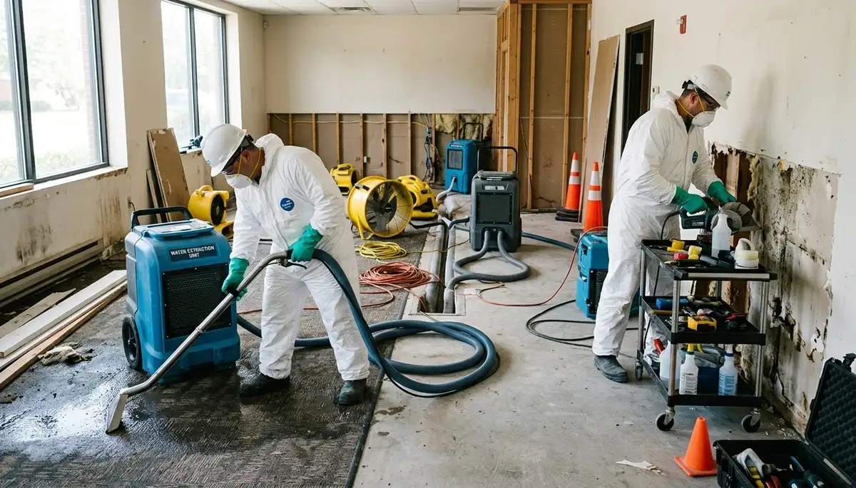 Flood damage cleanup team restoring a Honolulu, HI home after water intrusion