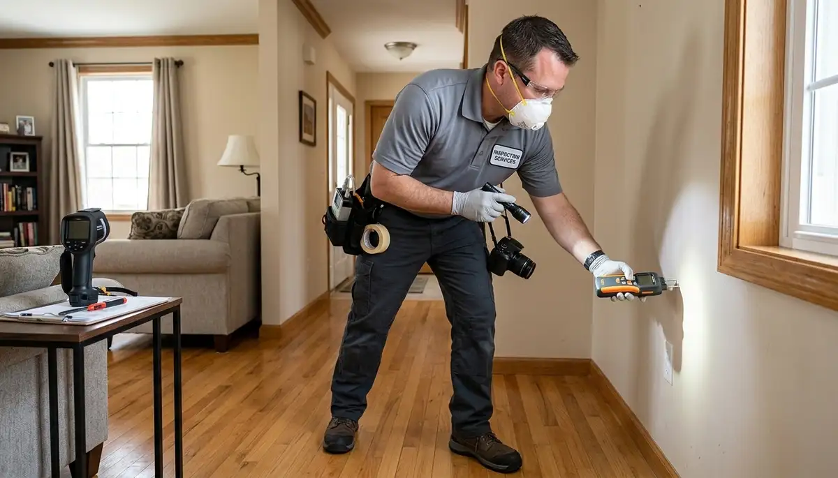 Mold inspection technician in Honolulu, HI checking for water damage in a home