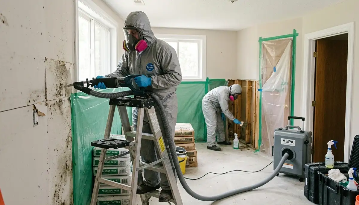 Honolulu, HI mold removal team inspecting water damage in a home for 24/7 restoration service