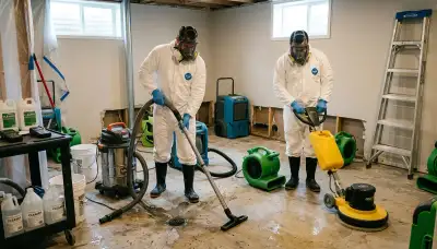 Sewer backup cleanup crew in Honolulu, HI removing wastewater from a home floor