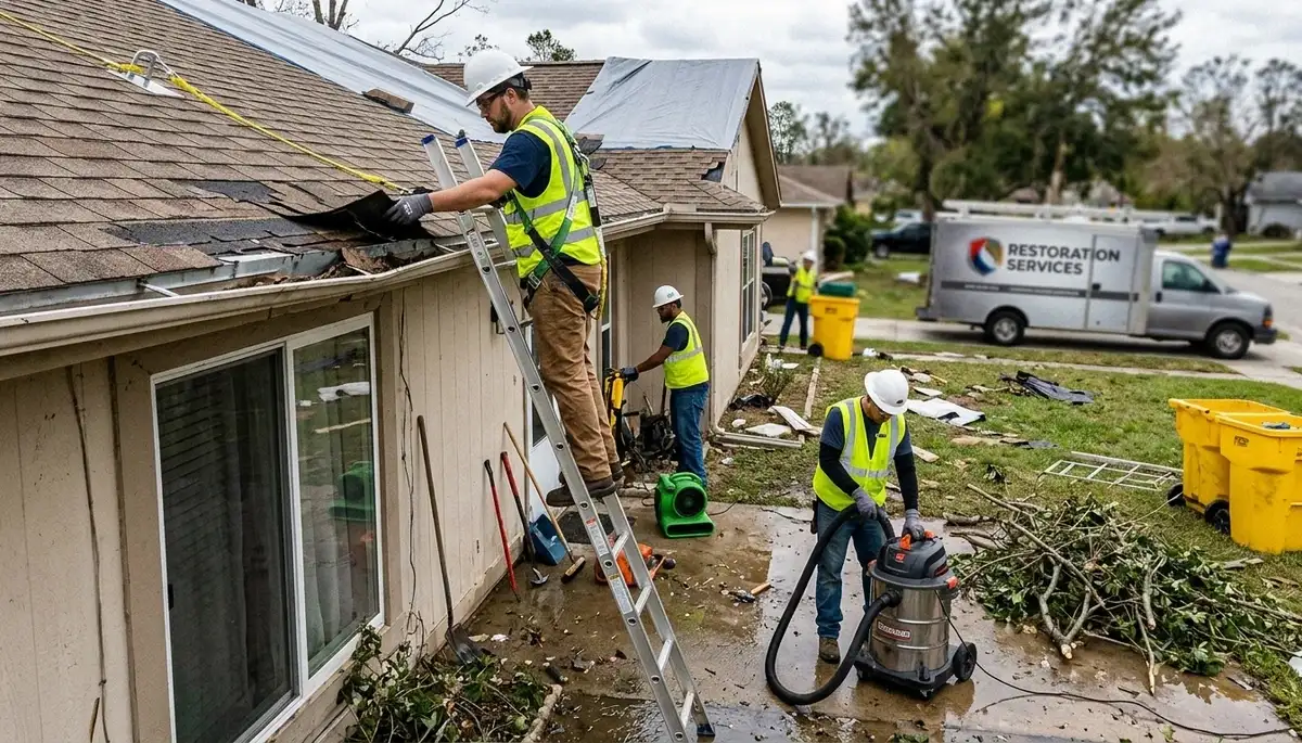 Honolulu, HI storm damage restoration crew repairing water damage after wind-driven rain