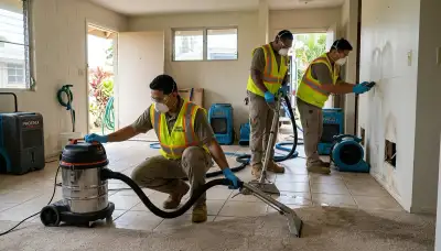Water damage restoration team serving Honolulu, HI in a professional emergency cleanup scene