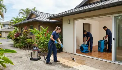 Honolulu, HI water damage restoration team inspecting moisture damage in a residential property