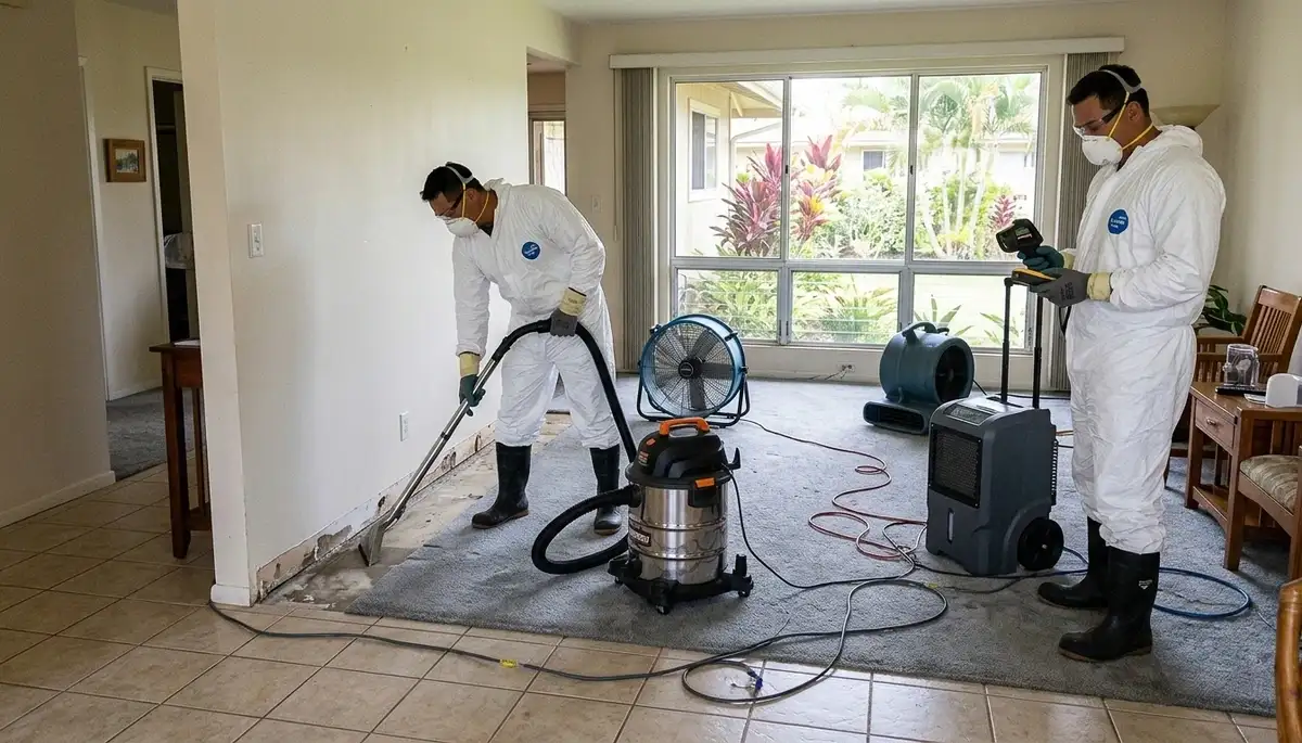 Honolulu, HI water damage restoration team assisting a flooded home with cleanup and repairs