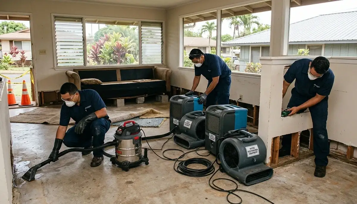 Water damage restoration team in Honolulu, HI providing emergency cleanup and repair services